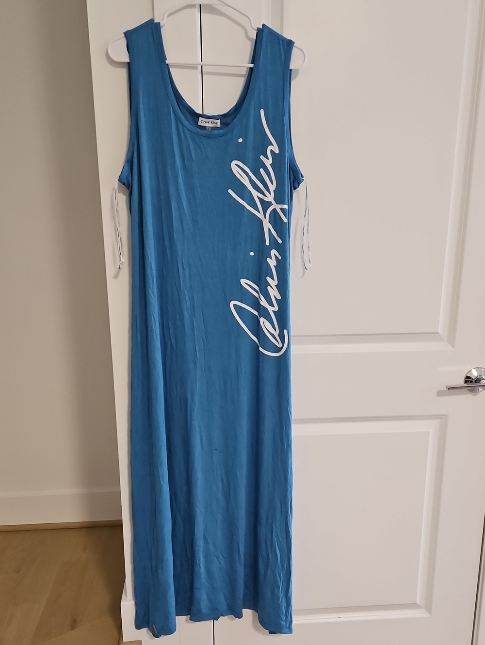 Calvin Klein Teal Blue Sleeveless Maxi Dress with Script Logo
